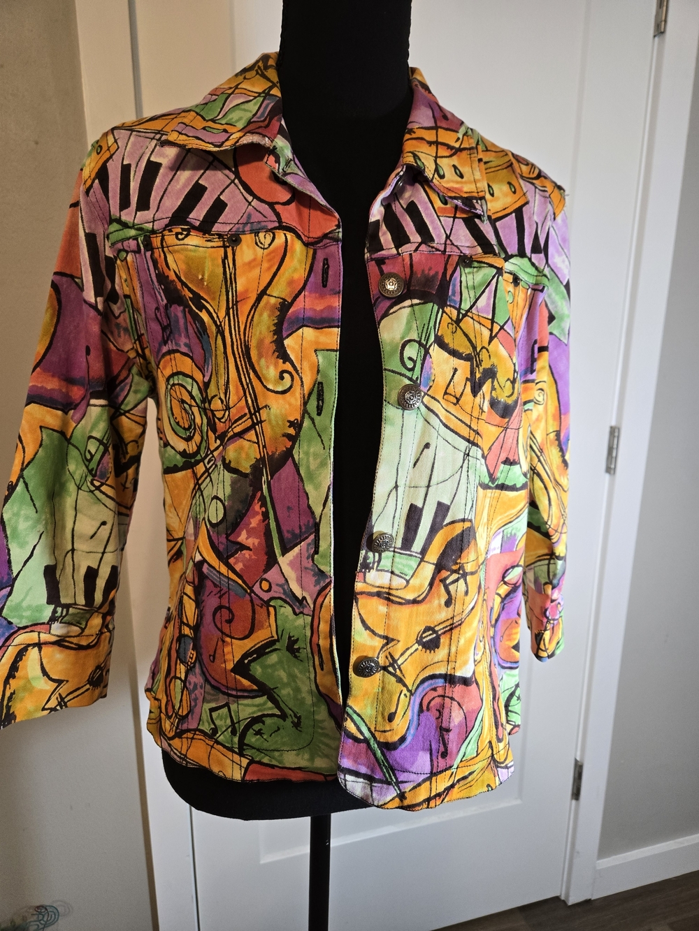 Kaktus Music Theme Abstract Art Jacket Medium M Piano Violin Colorful Whimsical